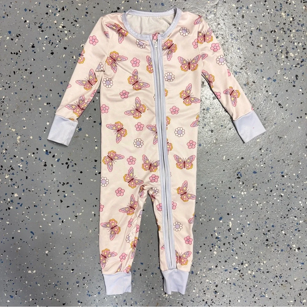 Pink Butterfly Print Zip Front Sleeper